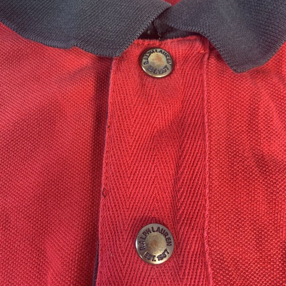 POLO by Ralph Lauren Big Pony Snap Button Rugby Polo Shirt‎ XLT Red Vented - Picture 4 of 4